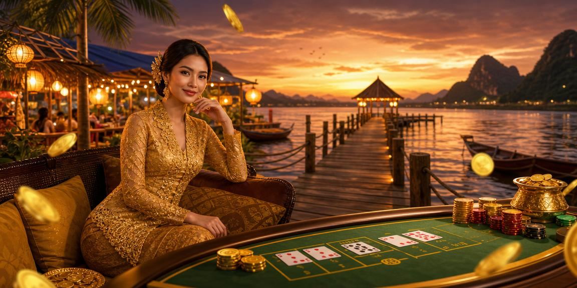 Permainan baccarat bergaya Malaysia dengan dealer berbaju kebaya di kasino langsung